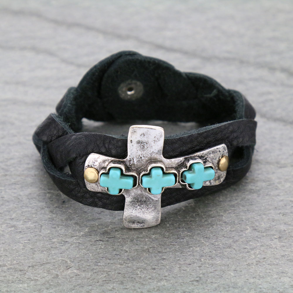Cross Twisted Leather Bracelet