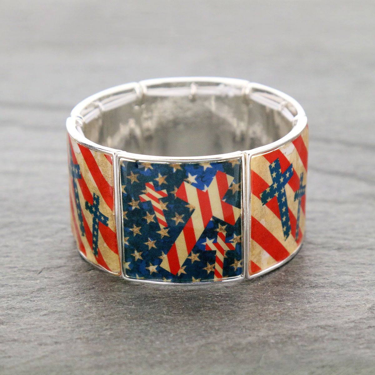 Cross American Flag Stretch Bracelet