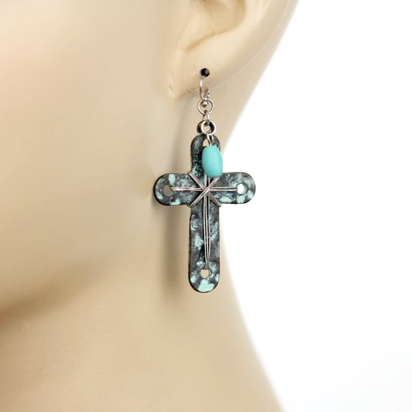 Cross Fish Hook Earrings - Image 2