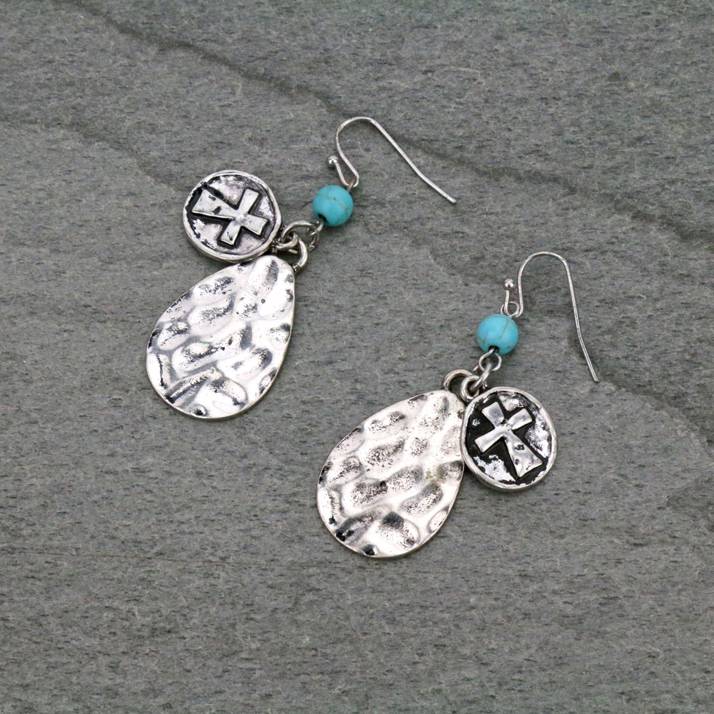 Cross Fish Hook Earrings - Image 2