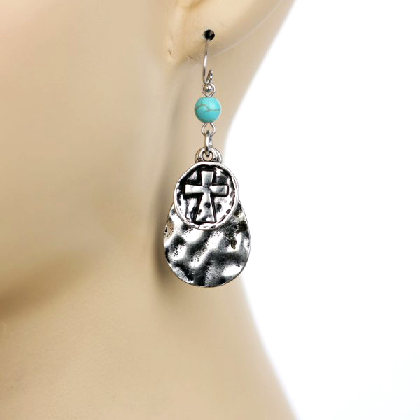 Cross Fish Hook Earrings - Image 3
