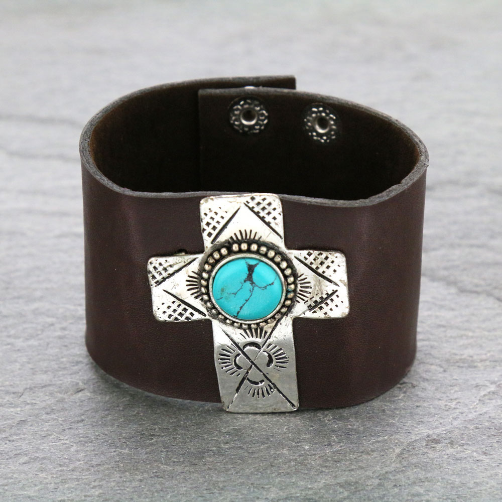 Cross Leather Bangle Bracelet