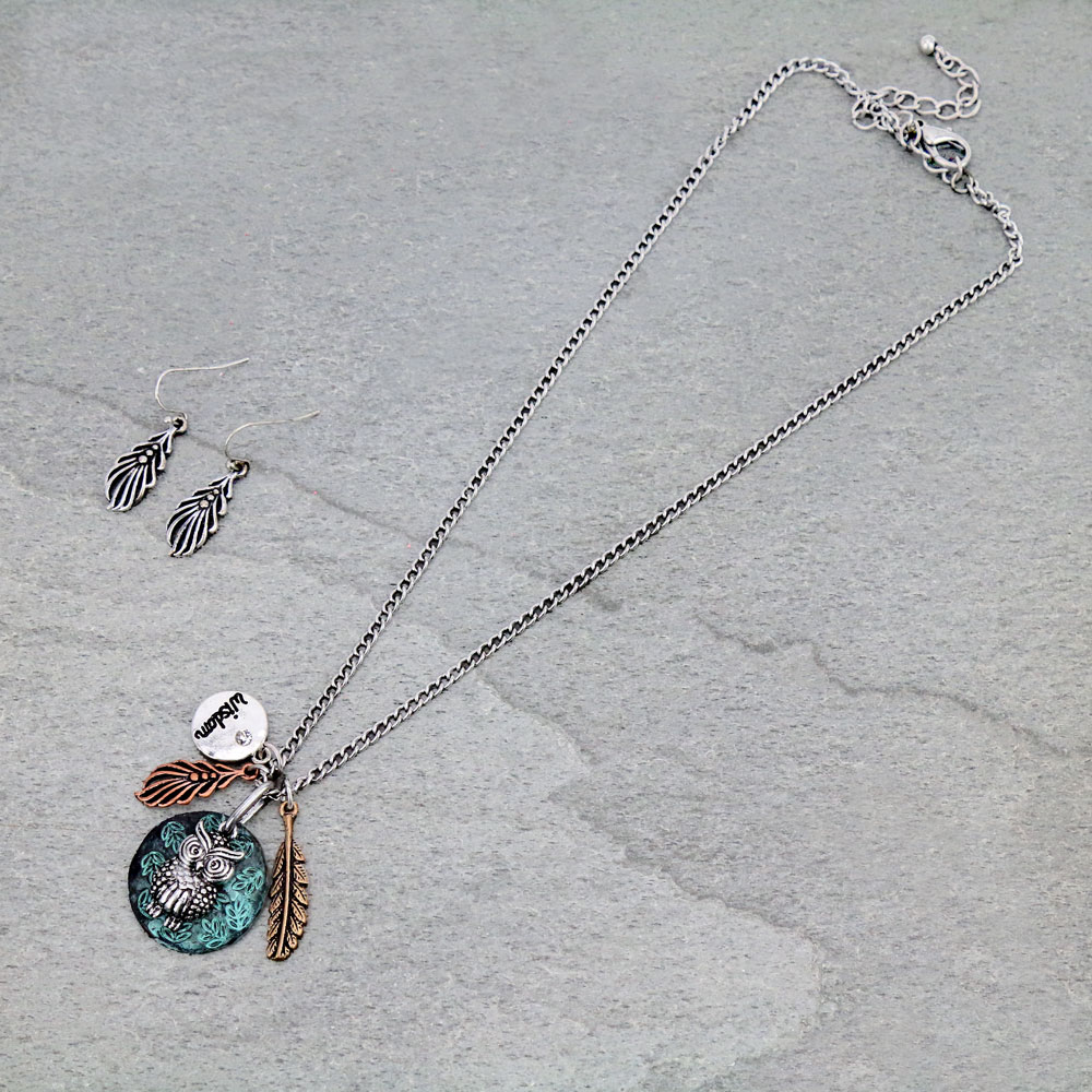 Animal Owl Pendant Necklace Set