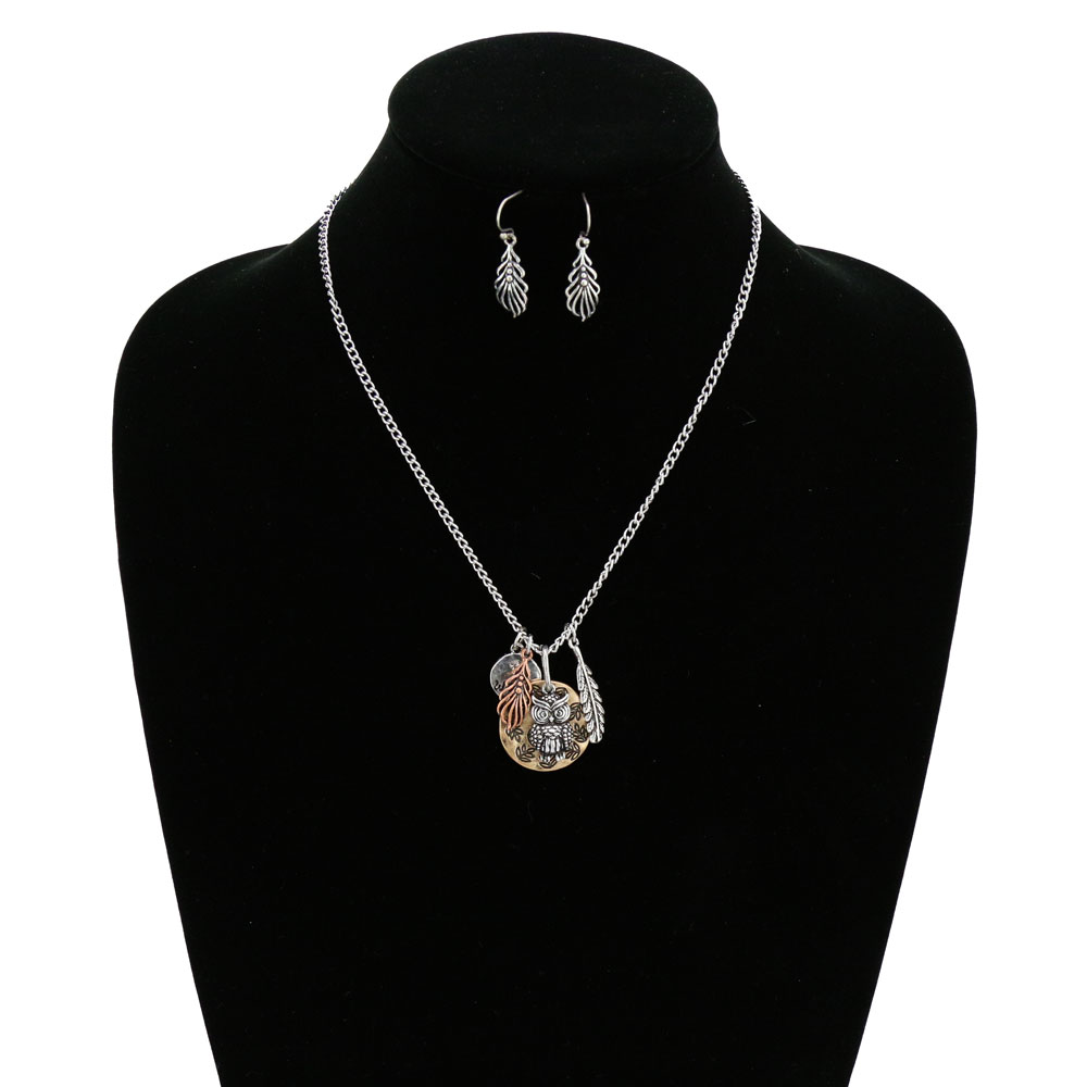Animal Owl Pendant Necklace Set - Image 2