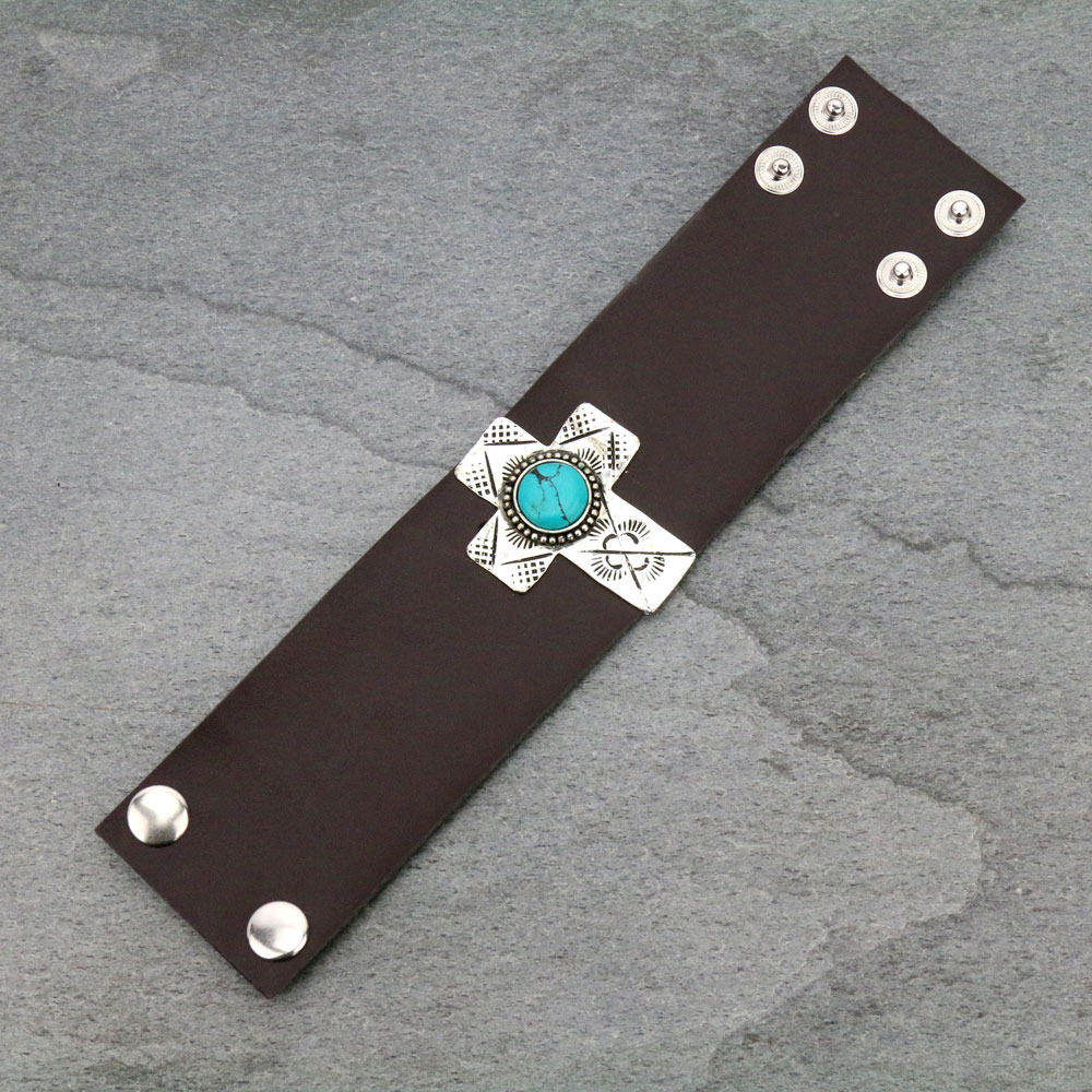 Cross Leather Bangle Bracelet - Image 3