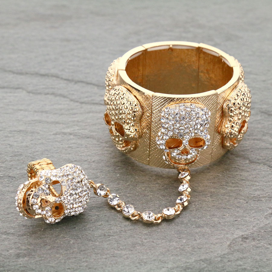 Skull Stretch Bracelet w/Ring