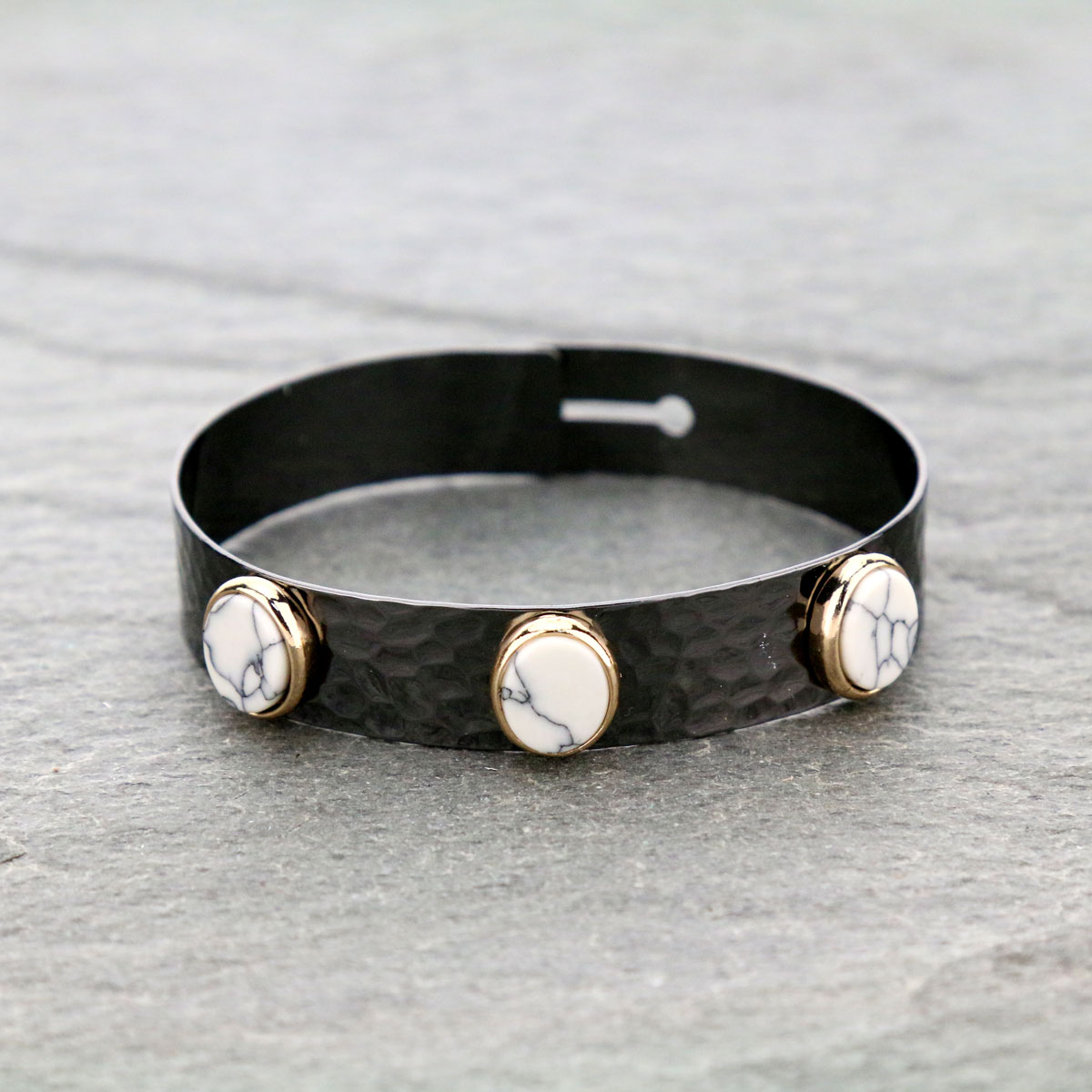 Hammered Stone Hook Cuff Bracelet