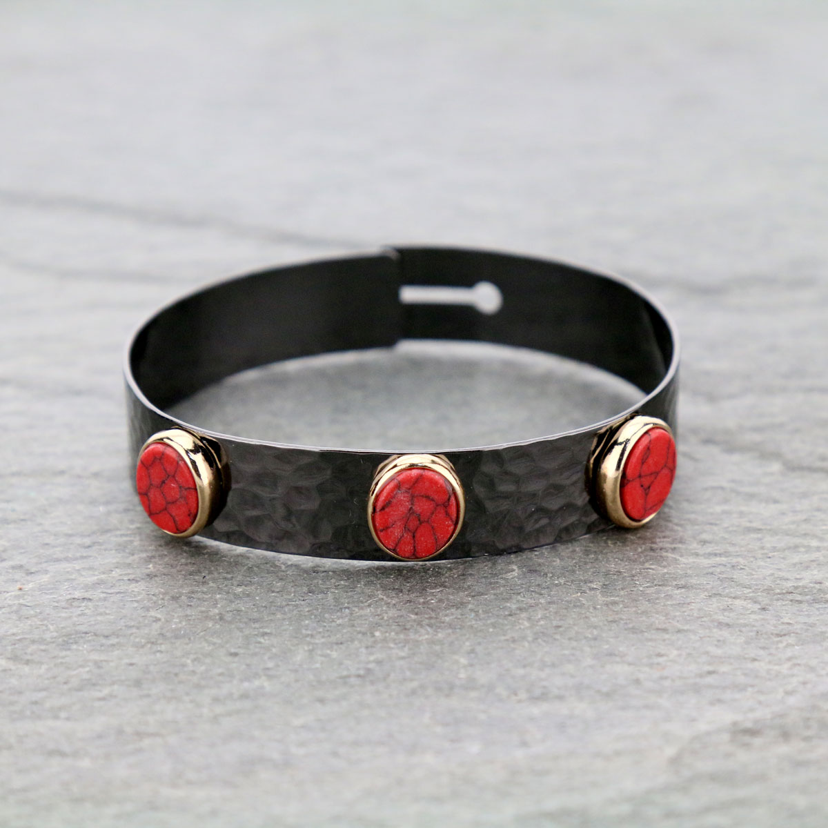Hammered Stone Hook Cuff Bracelet