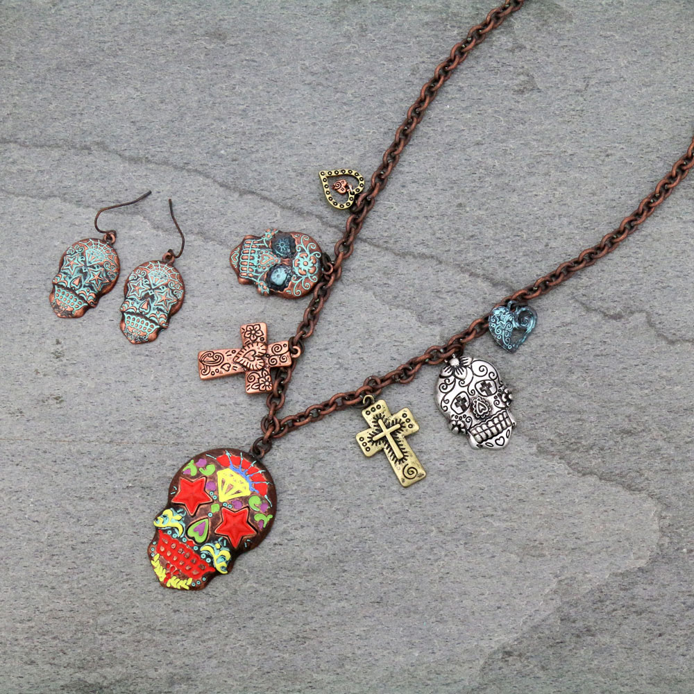 Sugar Skull Pendant Necklace Set