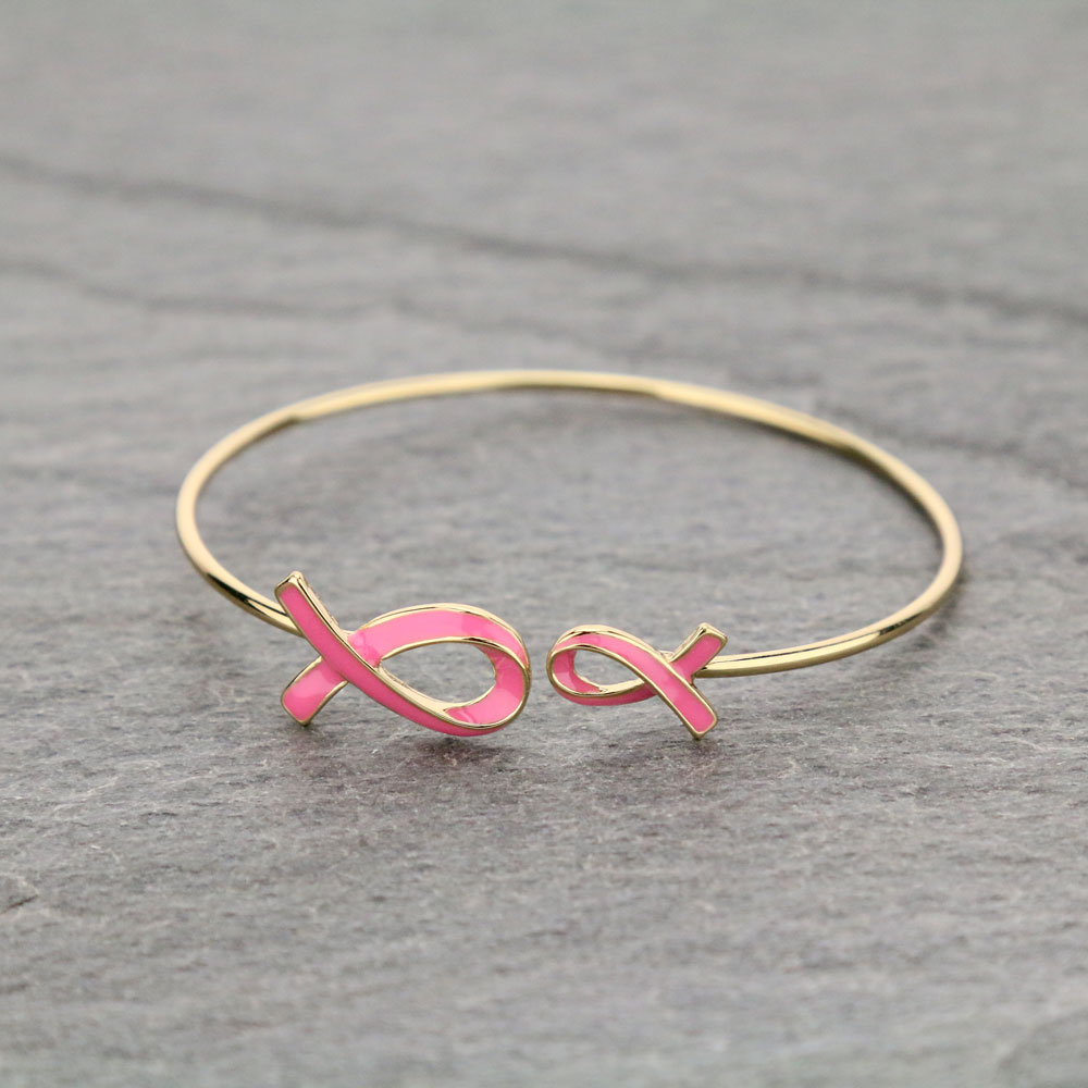 Breast Cancer Ribbon Bangle Bracelet