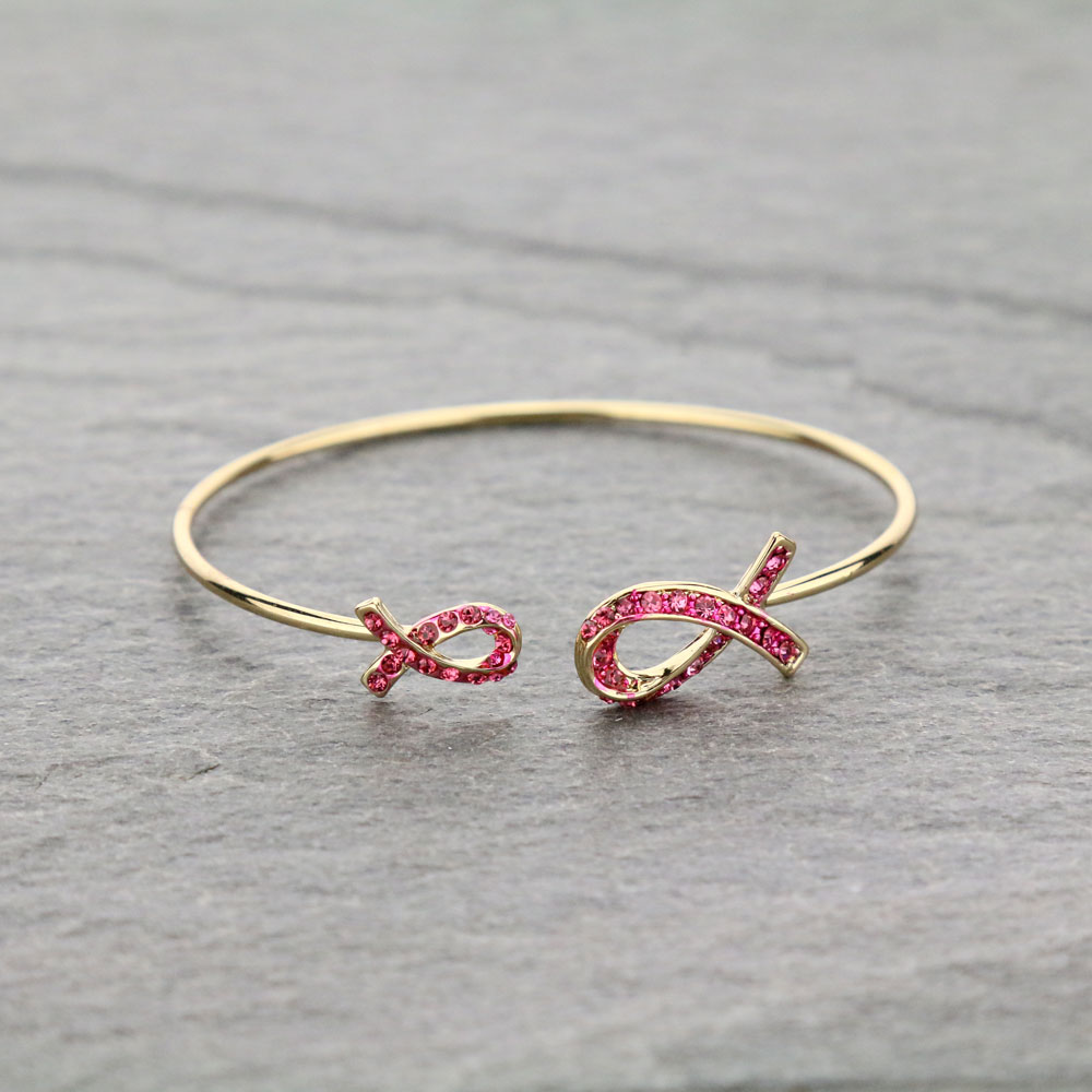 Breast Cancer Ribbon Bangle Bracelet