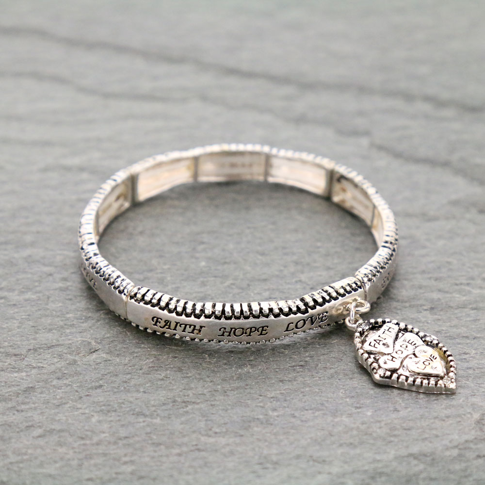 Rustic Message "Faith, Hope, Love" Double Stretch Bracelet