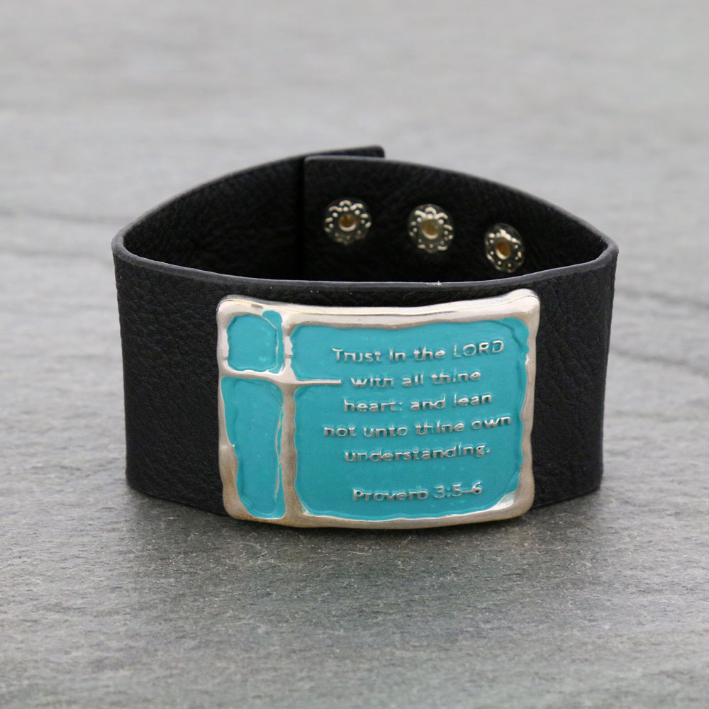 Religious Cross Leatherette Bracelet