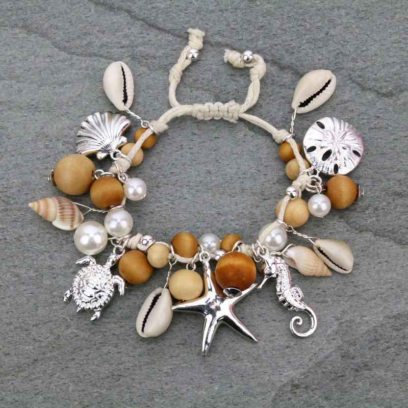 Pearl Bead Knotted Sea Life Charm Bracelet