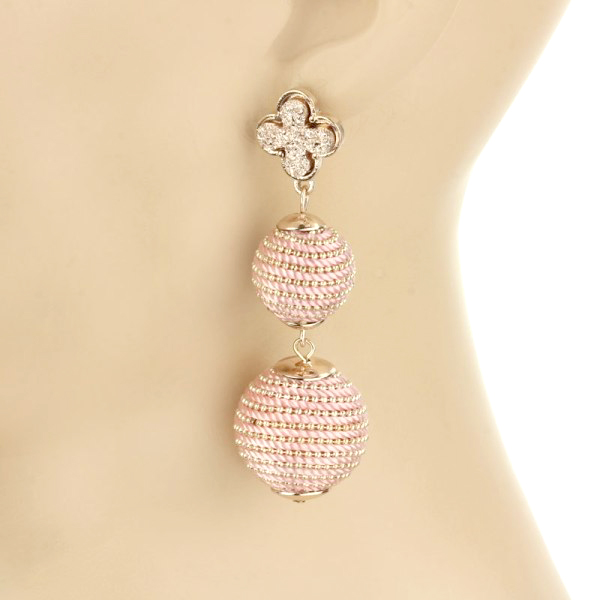 Thread Ball Druzy Clover Post Earrings - Image 2