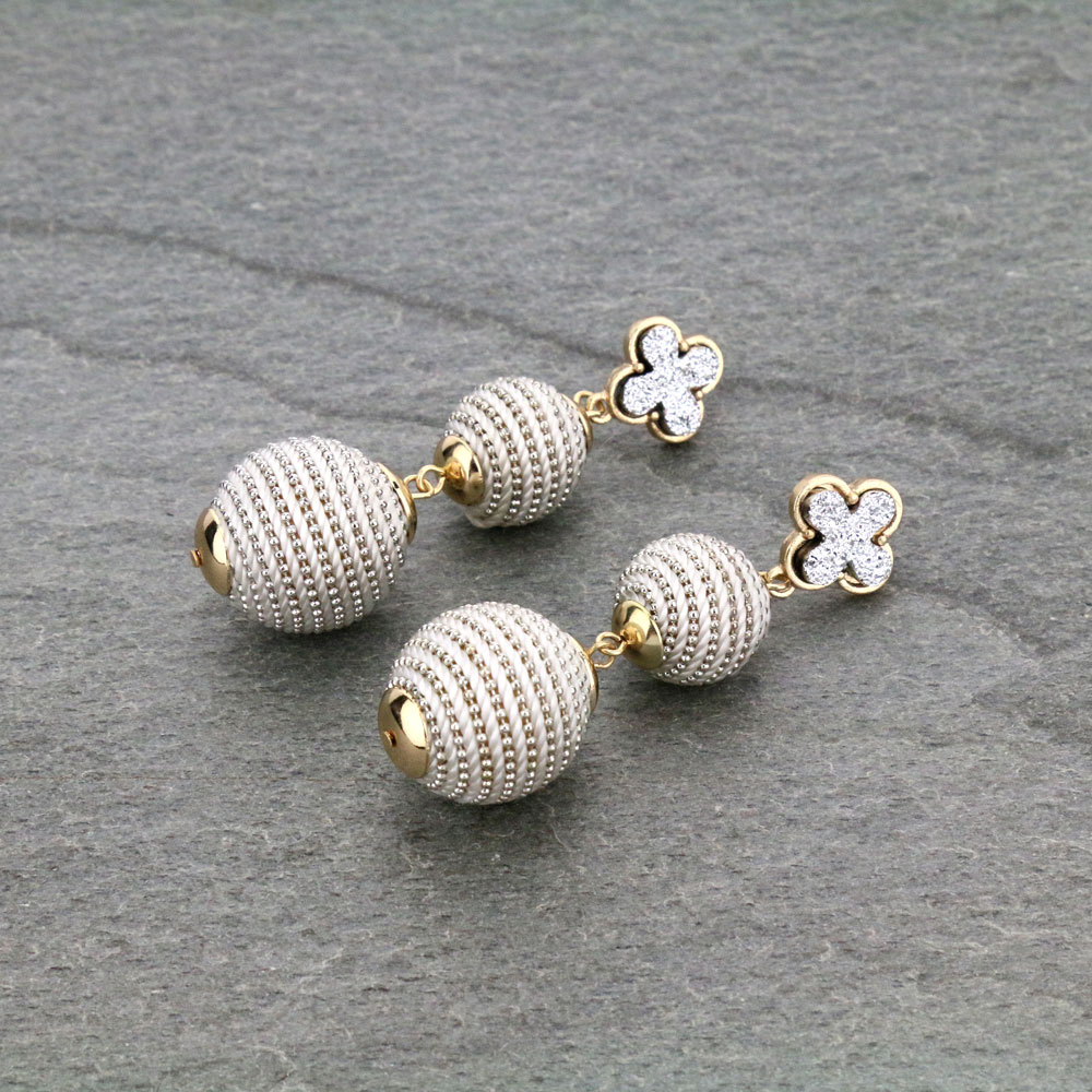 Thread Ball Druzy Clover Post Earrings