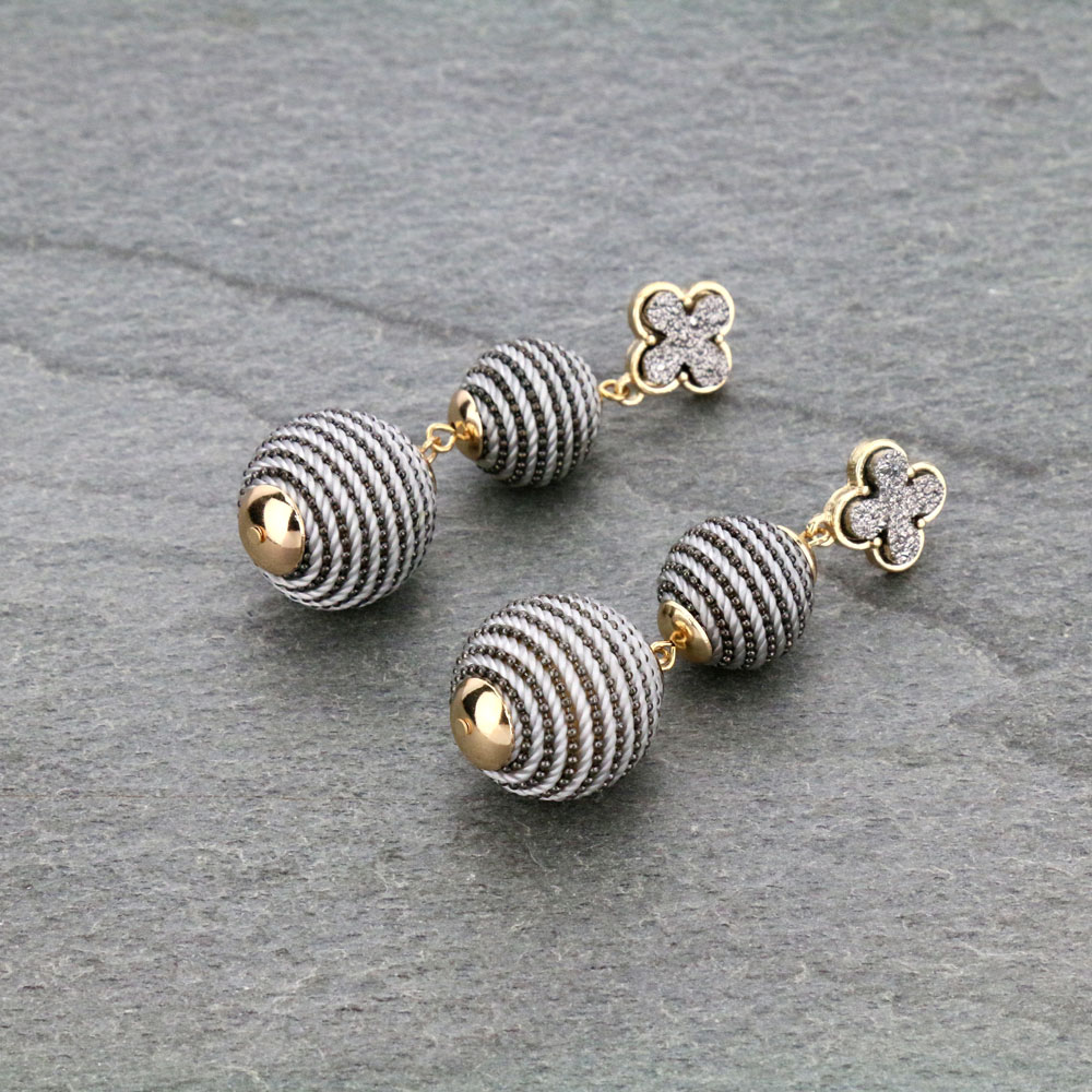 Thread Ball Druzy Clover Post Earrings