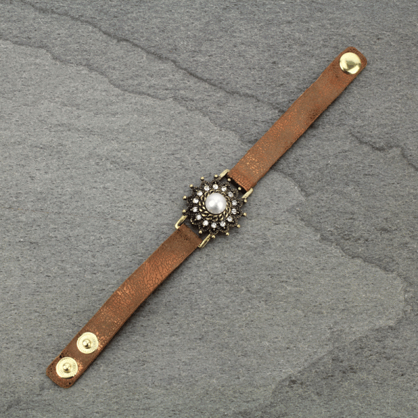 Fashion Rhinestone Button Leather Bracelet - Image 2