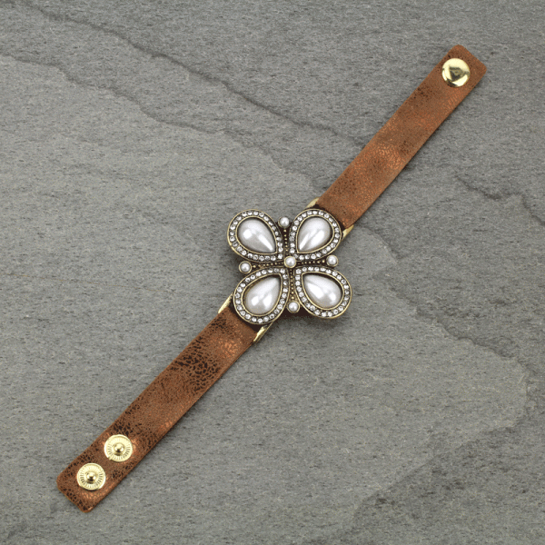 Fashion Rhinestone Button Leather Bracelet - Image 2