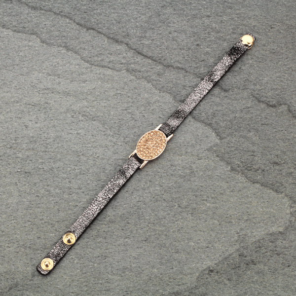 Fashion Rhinestone Button Leather Bracelet - Image 2