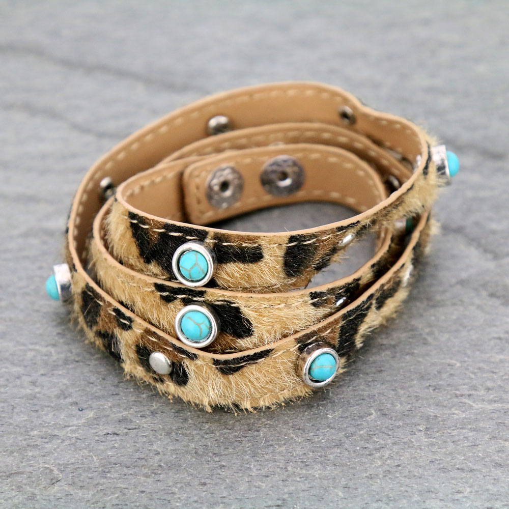 Double Wrapped Semi Stone Leopard Bracelet