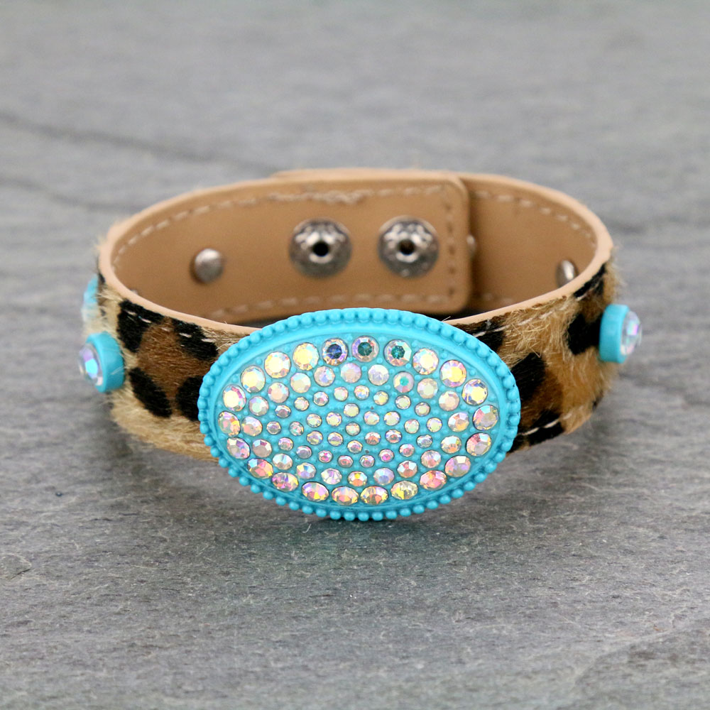 Oval Stone Pave Parts Leopard Bracelet