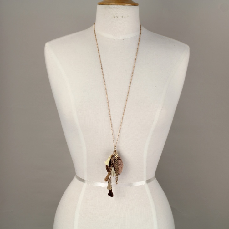 Genuine Stone and Layer Tassel Necklace - Image 2