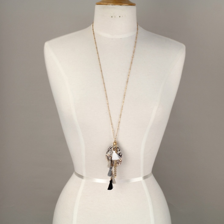 Genuine Stone and Layer Tassel Necklace - Image 2