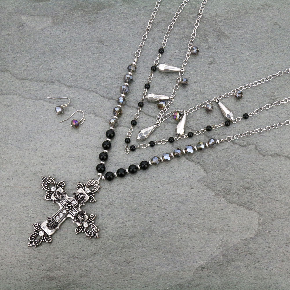 Western Style Cross Long Necklace Set