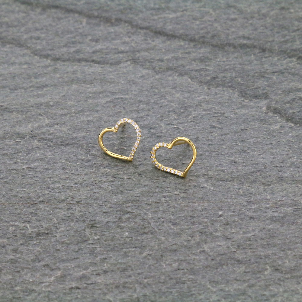 Cubic Zirconia Brass Heart Post Earrings