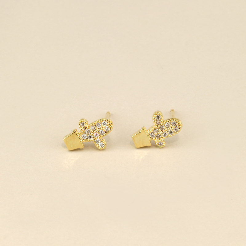 Cubic Zirconia Cactus Post Earrings