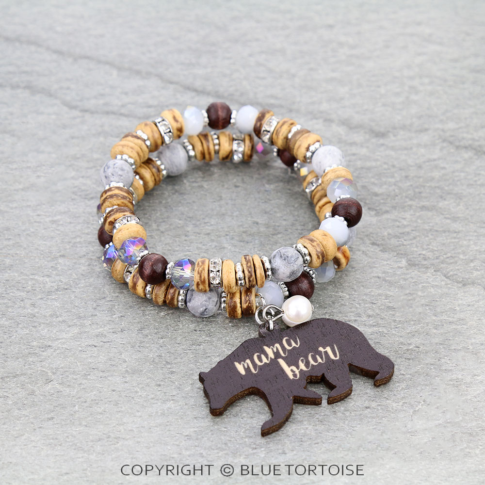 "MAMA BEAR" Set of 2 Beaded Stretch Bracelet