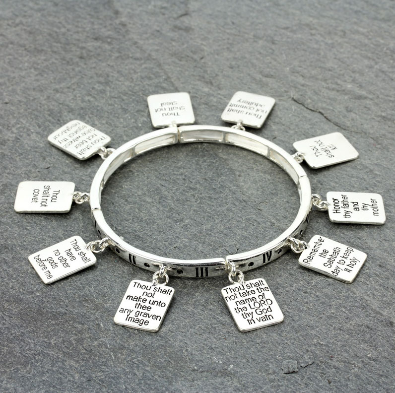 Religious Message Plate Charm Stretch Bracelet