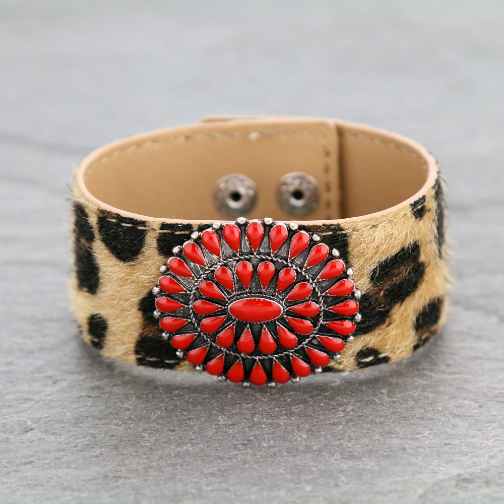 Leopard Leather with Concho Bracelet