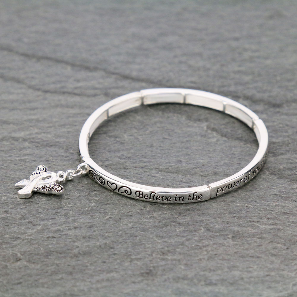 Pink Ribbon with Message Stretch Bracelet