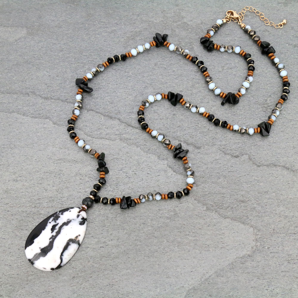 Natural Stone with Glass Bead Necklace