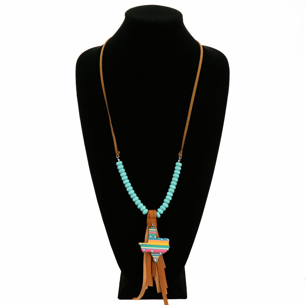 Texas Map Wood with Bead Leather Necklace - Image 2
