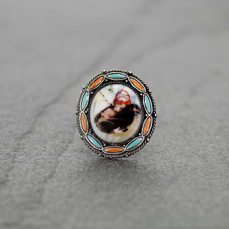 Western Native Woman Inspired Print Cuff Ring