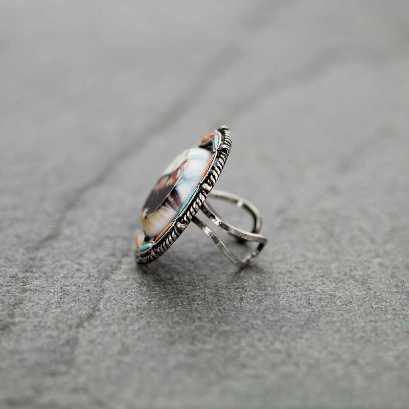 Western Native Woman Inspired Print Cuff Ring - Image 2
