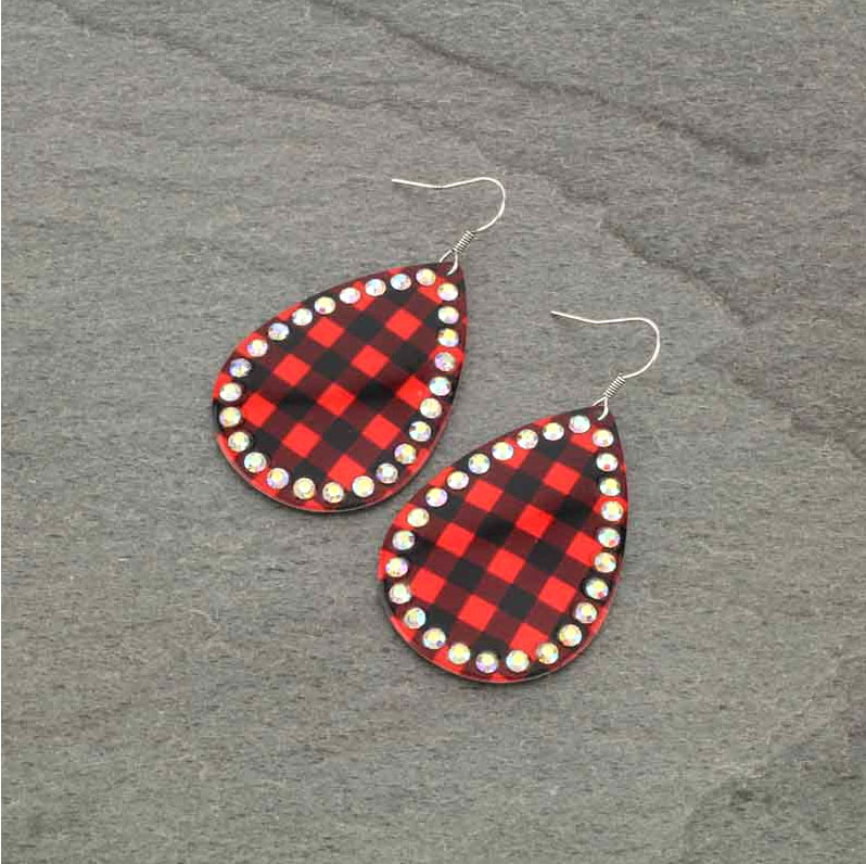 Teardrop with Plaid Pattern Fish Hook Earrings