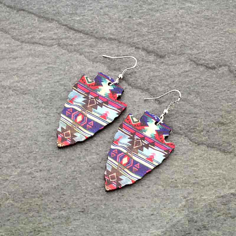 Navajo Style Arrowhead Wood Fish Hook Earrings