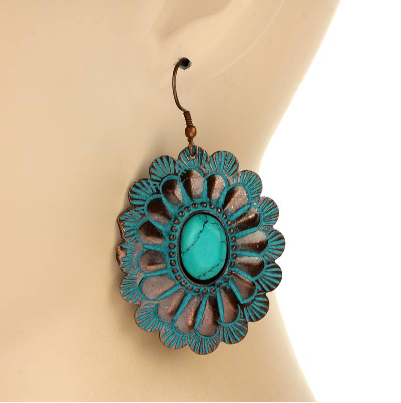 Handmade Concho Turquoise Fish Hook Earrings - Image 2