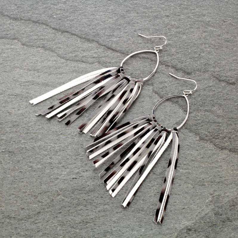 Leopard Pattern Tassel Teardrop Fish Hook Earrings