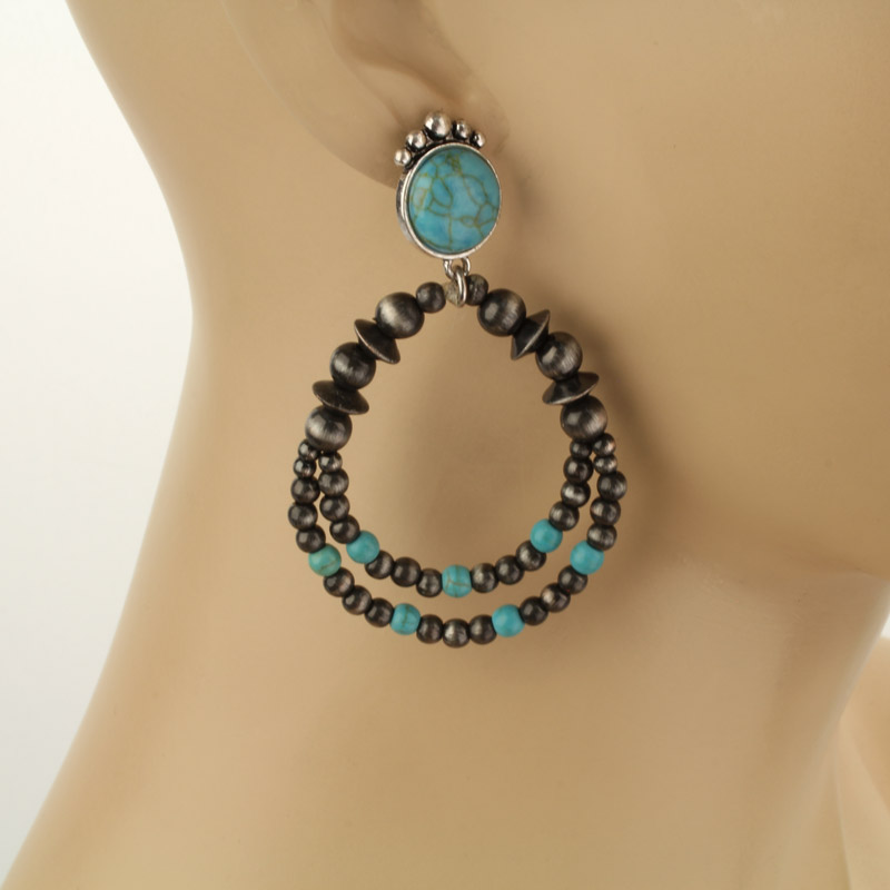 Navajo Style Pearl Post Earrings - Image 2