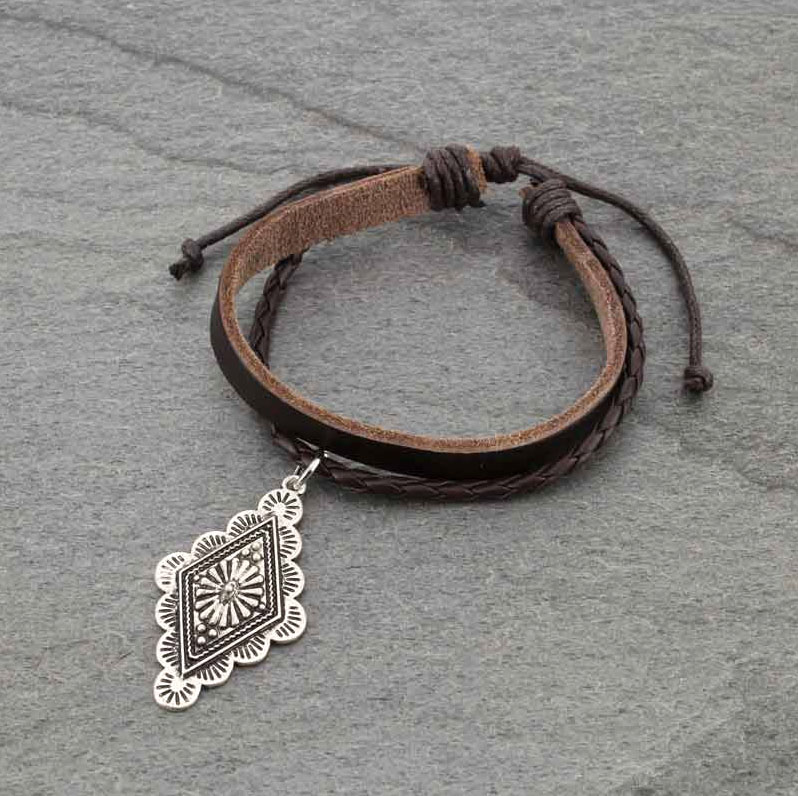 LeatherBracelet  Concho Charm