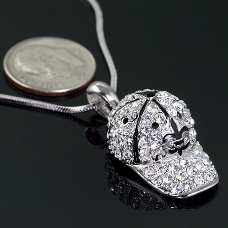 Small Baseball Cap w/Fleur De Lis Logo Pendant Necklace