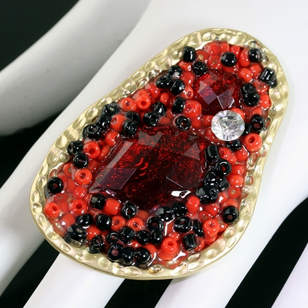 Fashion Rhinestone & Bead Stretch Ring-R429/RD