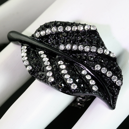 Fashion Rhinestone Leaf Stretch Ring-FG-1902/16BW