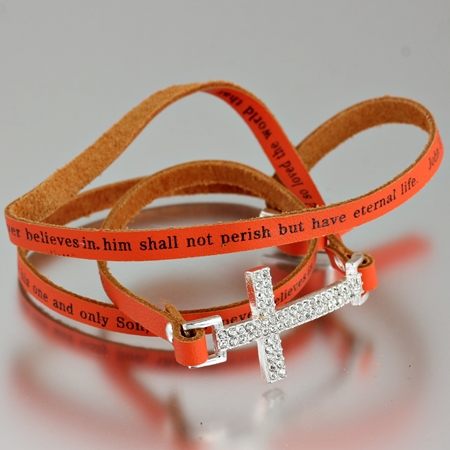 "John 3:16" Multi Layered Leather Band Cross Bracelet