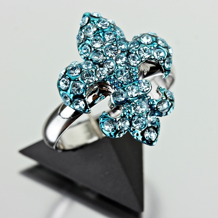 Fleur De Lis Rhinestone Adjustabale Ring